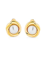 Bling Jewelry White Simulated Mabe Pearls Clip-On Earrings with Twist Rope Cable Design