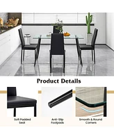 Gymax 5 Pcs 51'' Rectangle Dining Set 0.3'' Thick Glass Table w/ 4 Padded Dining Chairs