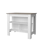 Fm Furniture Aztec Kitchen Island in melamine with open storage,taupe/white