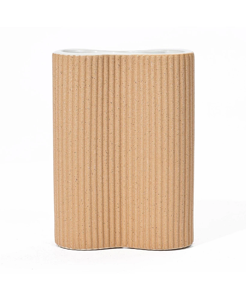 LuxenHome Light Brown Ceramic 7.7-Inch Tall Vase