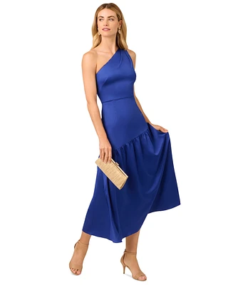 Adrianna Papell Women's Satin Tea-Length One-Shoulder Dress