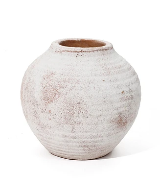 LuxenHome Marble Brown and White 7.5-Inch Tall Terracotta Vase