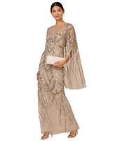 Adrianna Papell Women's Beaded Cape-Sleeve Gown