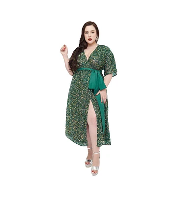 Unique Vintage Plus Sequin Tie Wrap Surplice Midi Dress