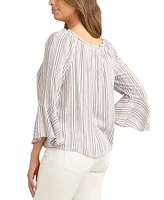 Bcx Juniors' Tie-Hem Scoop-Neck Striped Bell-Sleeve Top