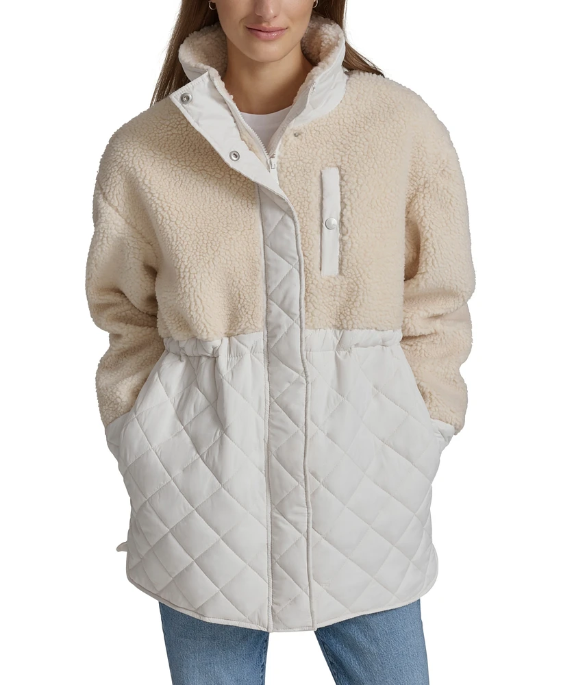 Andrew Marc Sport Women's Sherpa Trim Longline Quilted Jacket