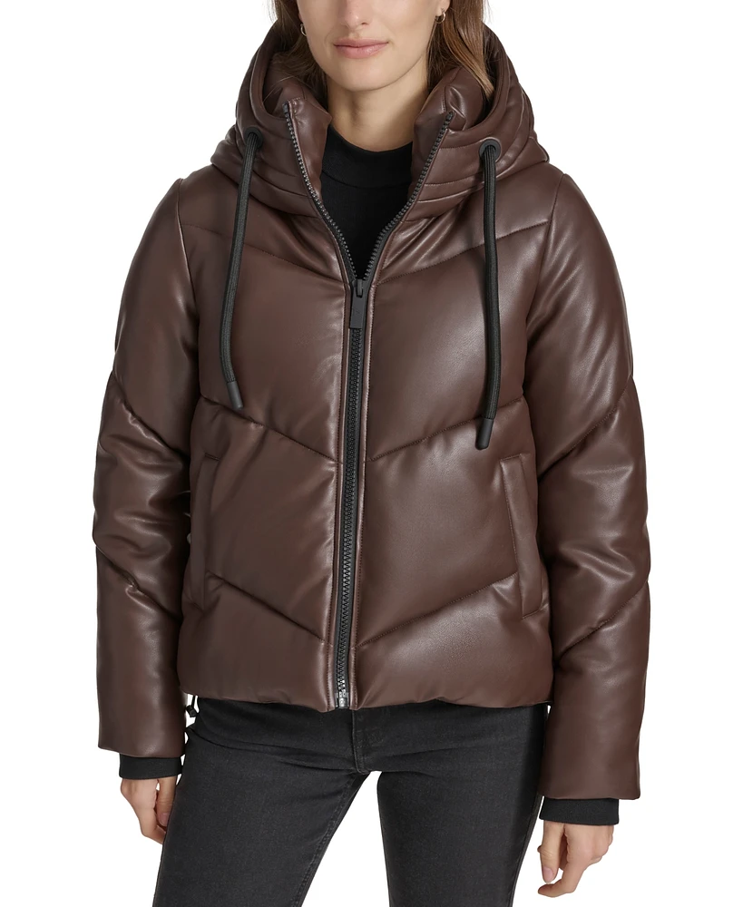 Andrew Marc Sport Women's Faux-Leather Hooded Puffer Jacket