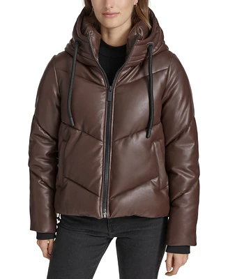 Andrew Marc Sport Women's Faux-Leather Hooded Puffer Jacket