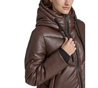 Andrew Marc Sport Women's Faux-Leather Hooded Puffer Jacket