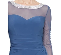 Alex Evenings Women's Embellished-Neck Side-Ruched Illusion Dress