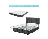 gaomon Bed Frame with Adjustable Headboard and 4 Storage Drawers, Upholstered Platform Bed Frame with Wooden Slats Support, Dark Grey