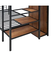 Slickblue Twin Over Twin Metal Bunk Bed with Lateral Storage Ladder and Wardrobe for Space Efficiency