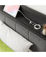 Slickblue Twin Size Bed Frame with Storage Headboard and Built-in Charging Station