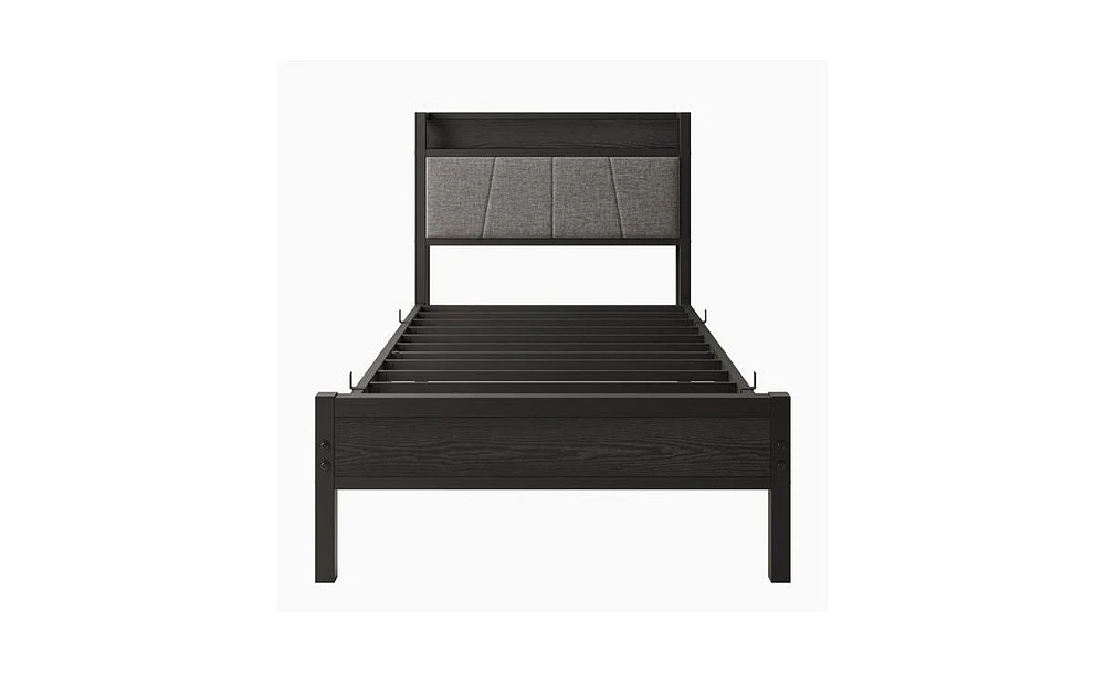 Slickblue Twin Size Bed Frame with Storage Headboard and Built-in Charging Station