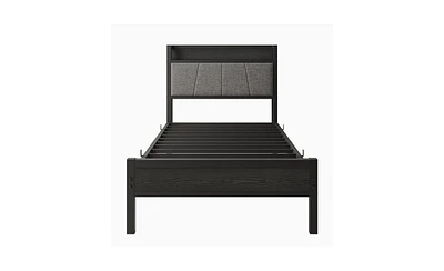 Slickblue Twin Size Bed Frame with Storage Headboard and Built-in Charging Station