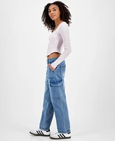 Madden Girl Juniors' Wide-Leg Cargo Skater Jeans