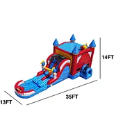 JumpOrange Queen Commercial Grade Bounce House Water Slide with Dual Lane and Detachable Pool for Kids and Adults (with Blower), Tunnel Entrance, Bask