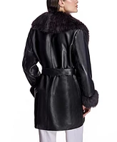 Julia & Stella by Maximilian Women's Wrap Coat with Shearling Trim