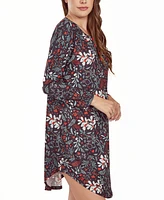 iCollection Women's Long Sleeve Ultra Soft Floral Print Sleepshirt Nightgown