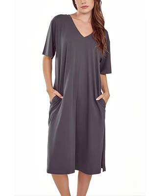 iCollection Women's Soft Knit Short Sleeve Nightgown Dress with Side Pockets