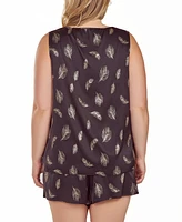 iCollection Plus Silky Tank Pajama Set Feather Print