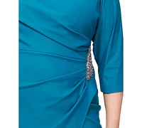 Alex Evenings Plus Faux-Wrap 3/4-Sleeve Dress