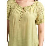 Bcx Juniors' Scoop-Neck Lace-Trim Puffed-Sleeve Top