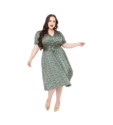 Unique Vintage Plus 1940s Puff Sleeve Smocked Swing Dress