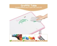 gaomon Kids Table and Chair Set 12060 Cm, Height Adjustable Toddler Table and 6 Chairs Set for Ages 2-10, Graffiti Desktop, Non-Slip Legs,Dark Pink