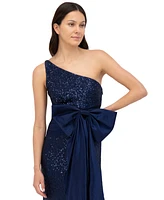 Eliza J Women's One-Shoulder Satin-Bow Sequinned Gown