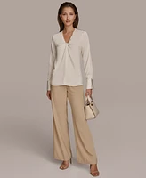 Donna Karan New York Women's Twist Front V-Neck Long-Sleeve Top