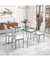 Gymax 5 Pcs 51'' Rectangle Dining Set 0.3'' Thick Glass Table w/ 4 Padded Dining Chairs