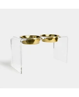 Hiddin Large Clear Double Pet Bowl Feeder with Gold Bowls