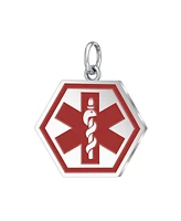 Drs, Inc. 925 Sterling Silver Hexagon Red Medical Pendant, 1 1/8 inch