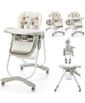 Costway High Chair for Babies & Toddlers with Rolling Wheels Adjustable Height Footrest