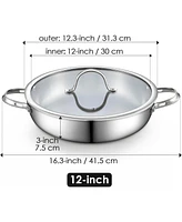 Cooks Standard 12-inch large Tri-Ply Clad Stainless Steel Deep Frying Pan, Everyday Chef's Pan