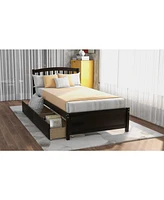 Slickblue Twin Wood Platform Bed with Storage Drawers and Headboard