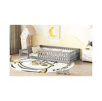 Slickblue Twin Bed Floor with Safety Guardrails and Door for Kids