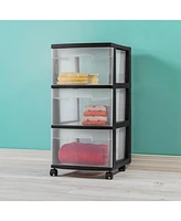 Sterilite 3 Drawer Plastic Rolling Storage Cart, Clear with Black Frame (4-Pack)