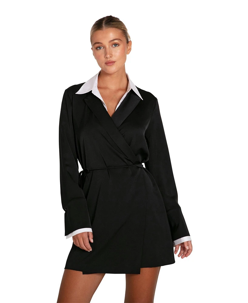 Belle & Bloom Women's Make Me Feel Layered Shirt Dress - Black/White