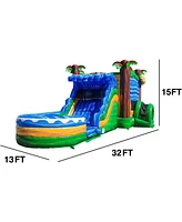 JumpOrange Jaguar Commercial Grade Bounce House Water Slide with Pool (with Blower), Kids and Adults, Wet Dry Combo, Basketball Hoop, Tunnel Entrance,