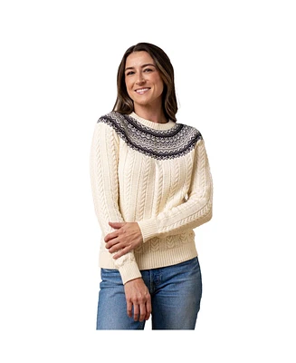 Hope & Henry Women's Organic Long Sleeve Fair Isle Cable Raglan Sweater