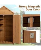 Slickblue Outdoor Storage Cabinet - Wooden Garden Tool Shed with Shelves and Latch