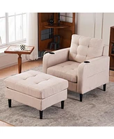 Slickblue Upholstered Armchair and Storage Ottoman Set for Stylish Functional Living Room Decor