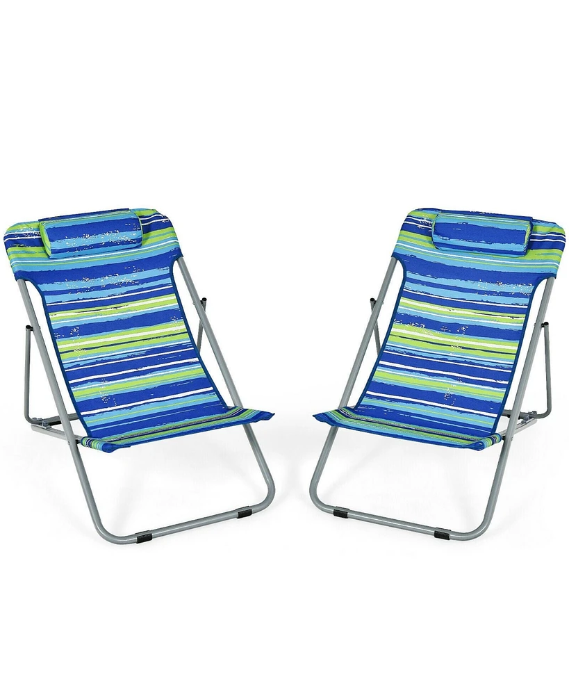 Sugift Portable Beach Chair Set of 2 with Headrest