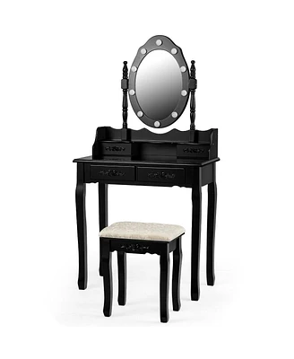 Sugift Makeup Vanity Dressing Table Set with Dimmable Bulbs Cushioned Stool