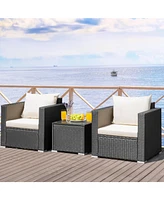 Sugift 3 Pieces Patio Wicker Conversation Set with Cushion