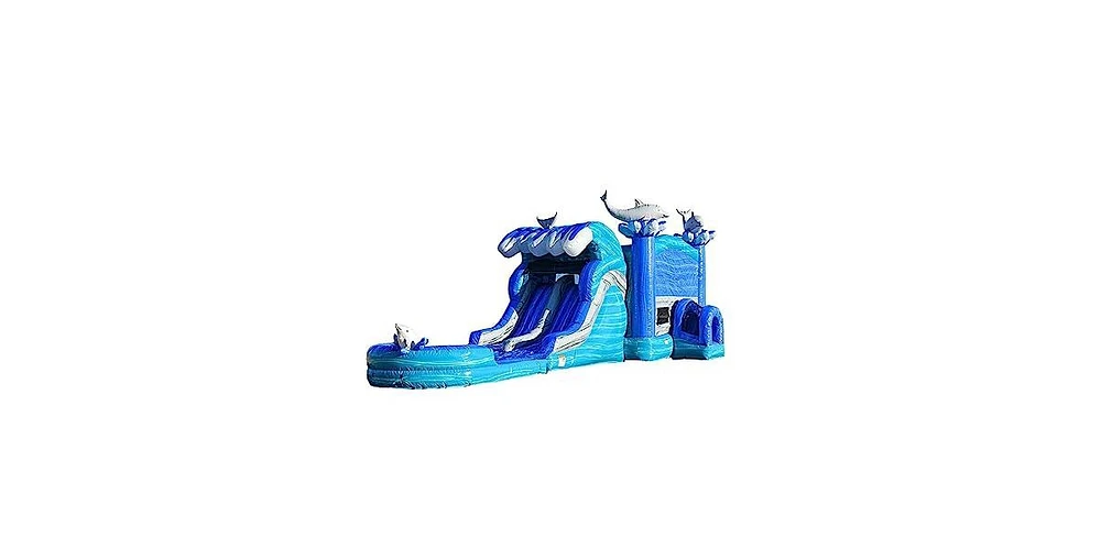 JumpOrange Dolphins Commercial Grade Bounce House Water Slide with Dual Lane and Detachable Pool for Kids and Adults (with Blower), Tunnel Entrance, B