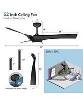 gaomon 52" Ceiling Fan With Lights Remote Control 3CCT Dimmable 7 Speeds Reversible Noiseless Dc Motor Ceiling Fan for Kitchen, Living Room