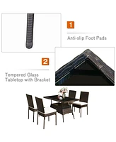 Sugift 5 Pieces Rattan Dining Set with Glass Table and High Back Chair